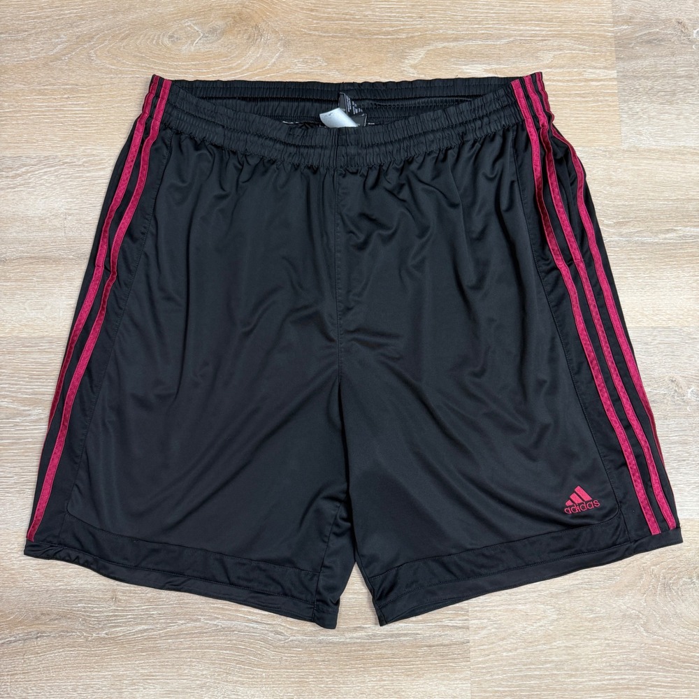 Adidas Climalite Mens 2XL Black Maroon 3 Stripe Athletic Gym Basketball Shorts